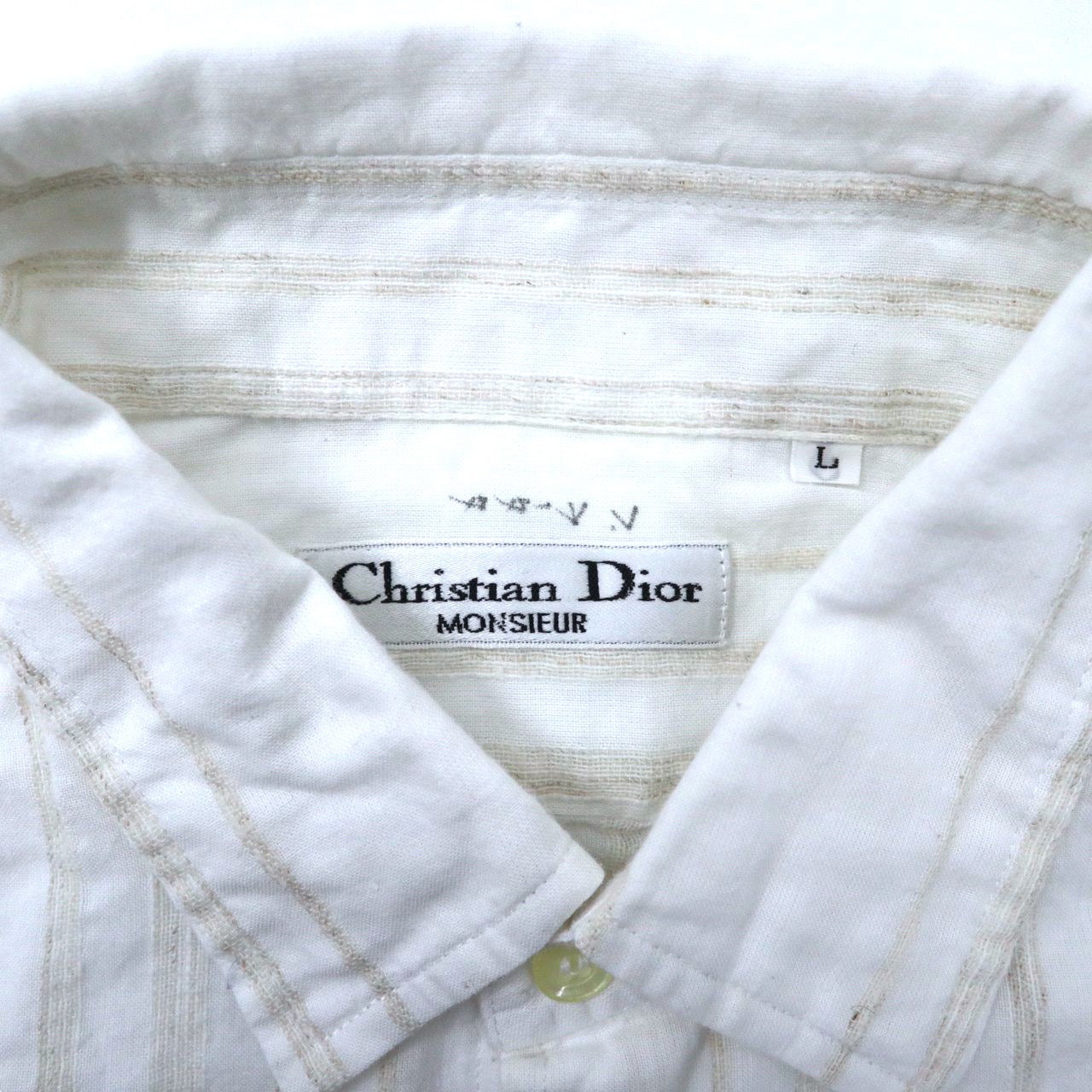 Christian Dior Short Sleeve Gauze Shirt L White Striped Cotton