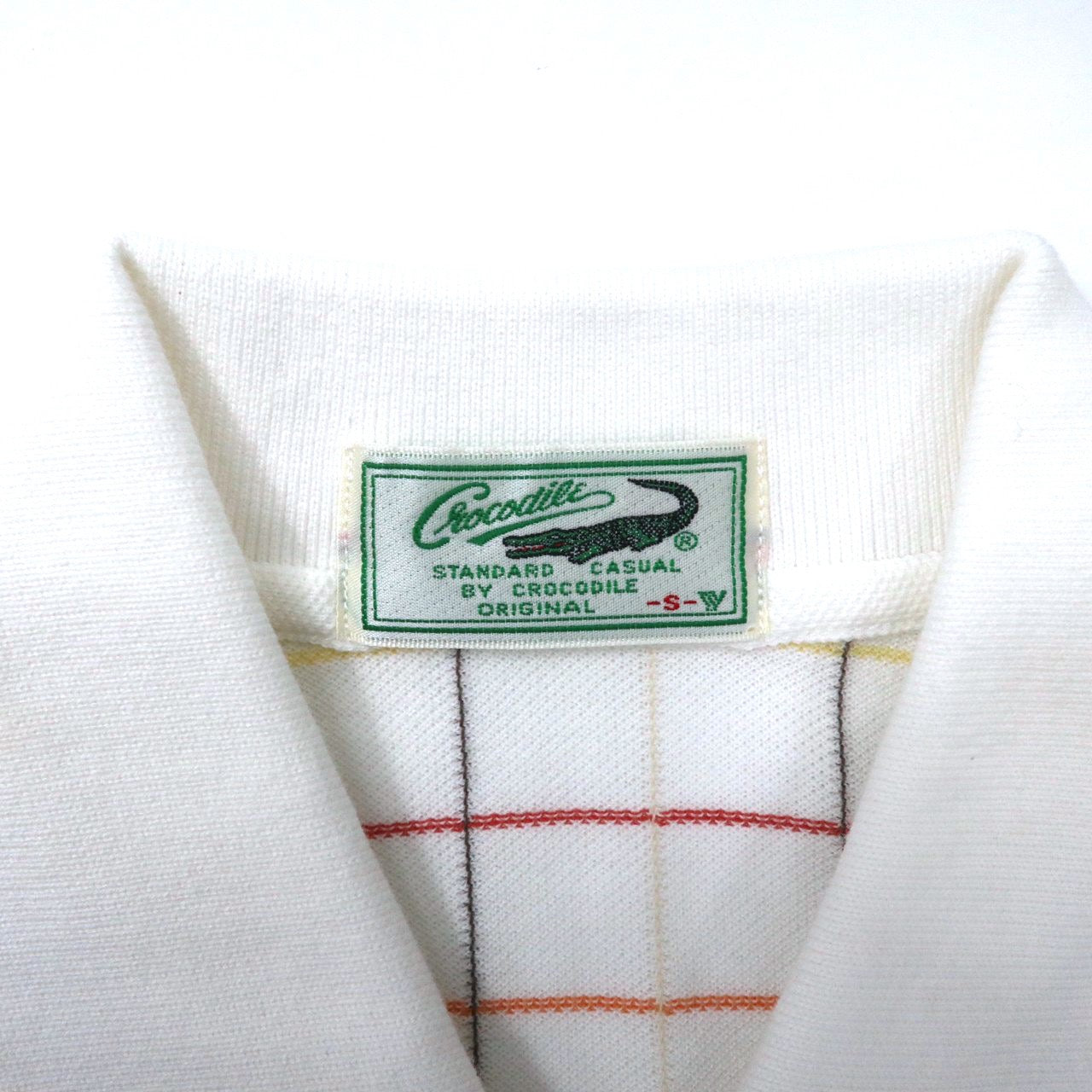 Crocodile ポロシャツ S ホワイト チェック コットン ワンポイントロゴ 未使用品