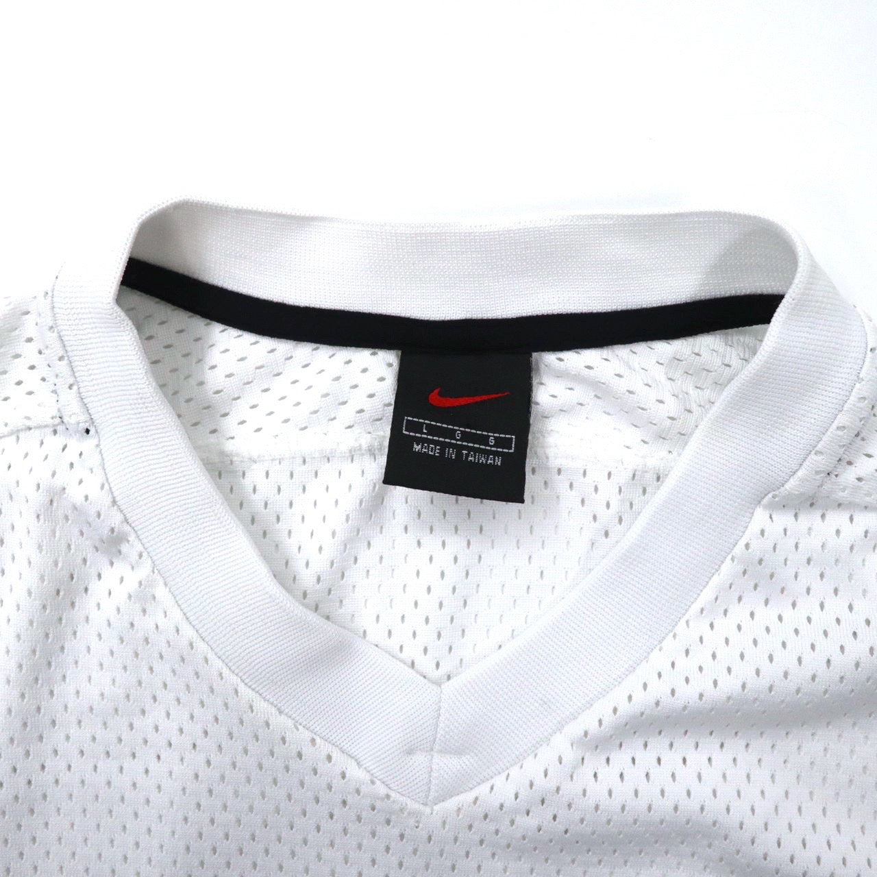 NIKE ゲームシャツ VネックTシャツ L ホワイト ポリエステル メッシュ 黒タグ 90年代