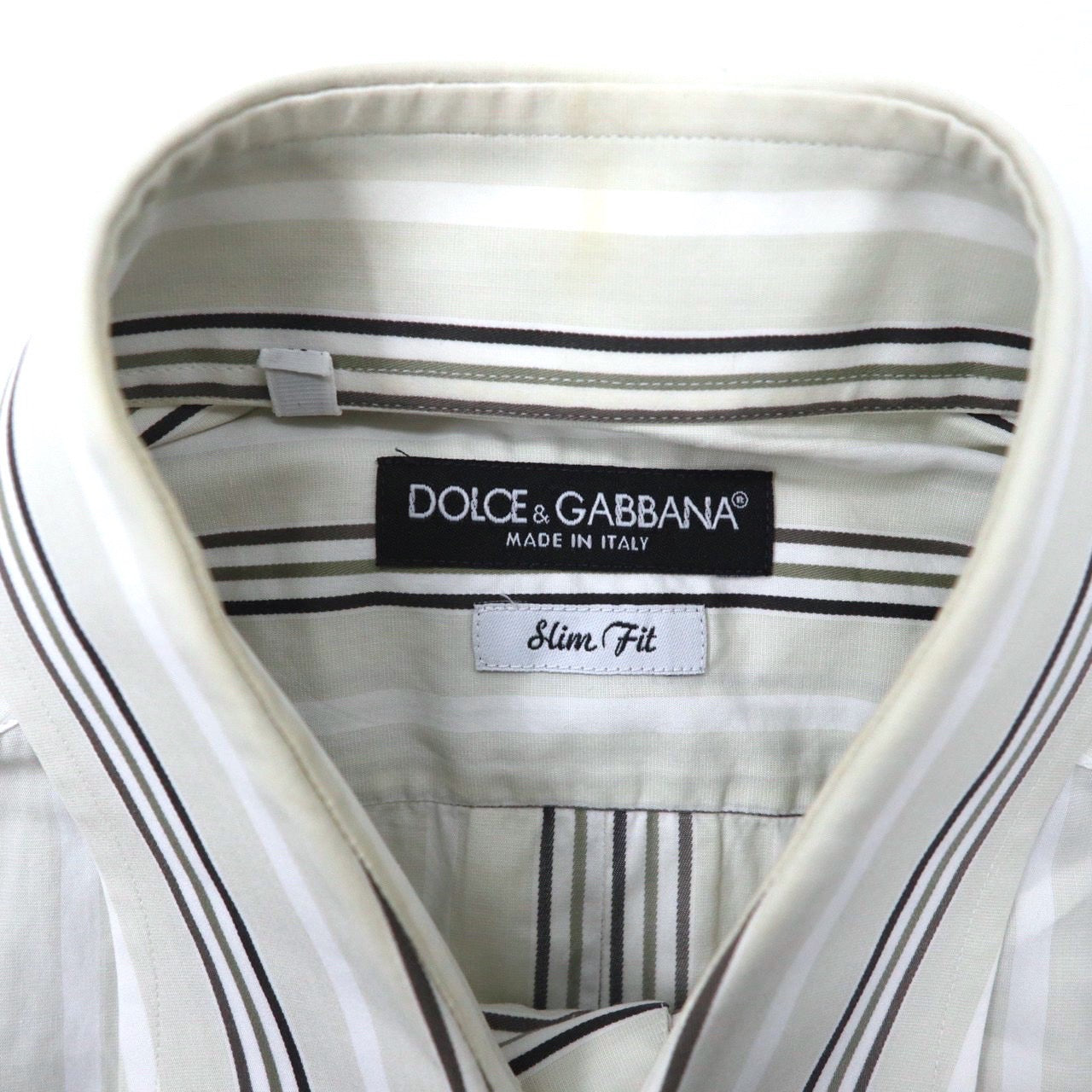 DOLCE & GABBANA ドレスシャツ 40 ベージュ ストライプ コットン Slim Fit イタリア製