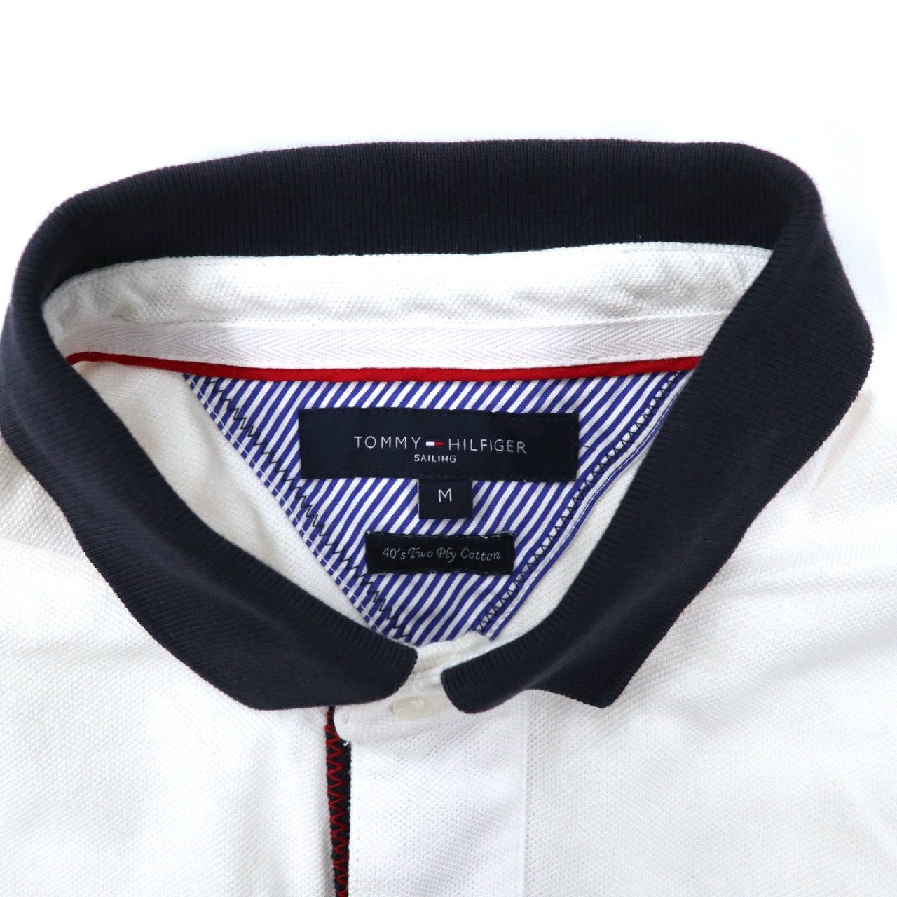 TOMMY HILFIGER ポロシャツ M ホワイト コットン 40's Two Ply Cotton