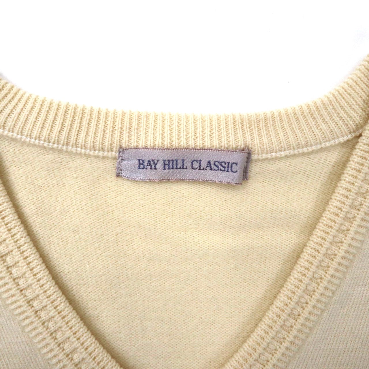 BAY HILL CLASSIC Vネックニット セーター L ホワイト ウール ゴルフ刺繍 日本製