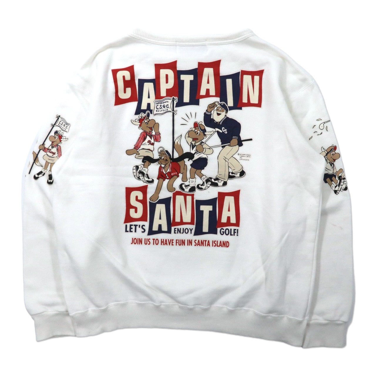 CAPTAIN SANTA Big Logo Print Sweatshirt M White Cotton Double