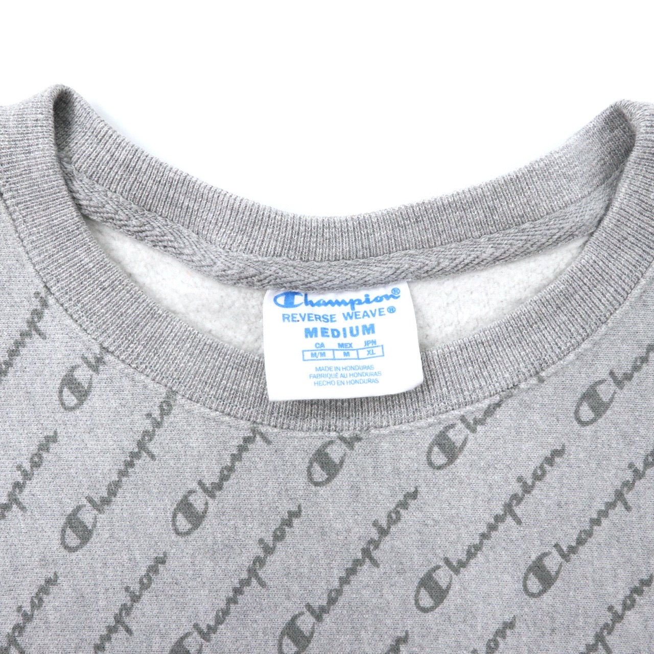 Champion リバースウィーブ スウェット M グレー コットン 裏起毛 スクリプトロゴ 総柄 単色タグ 復刻 REVERSE WEAVE