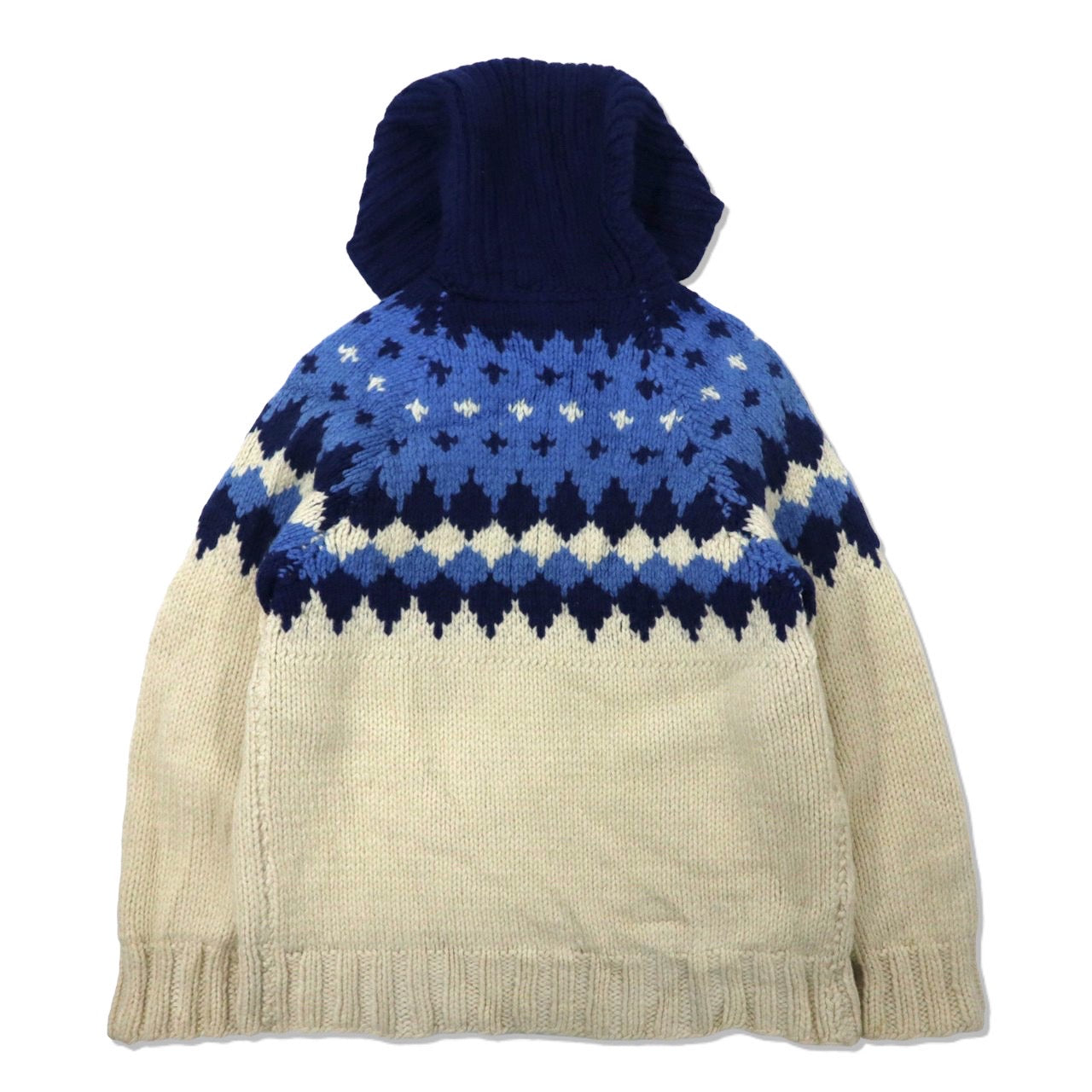 Cowichan sweater with HOODIE M White 60's Nordic Pattern Lightning 