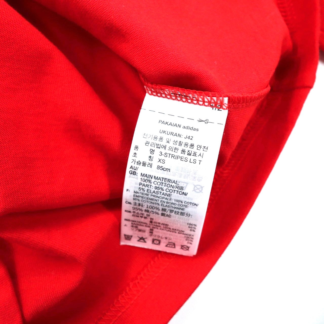 adidas originals アディカラー クラシックス 3ストライプ ロングスリーブTシャツ XS レッド コットン GN3489 未使用品