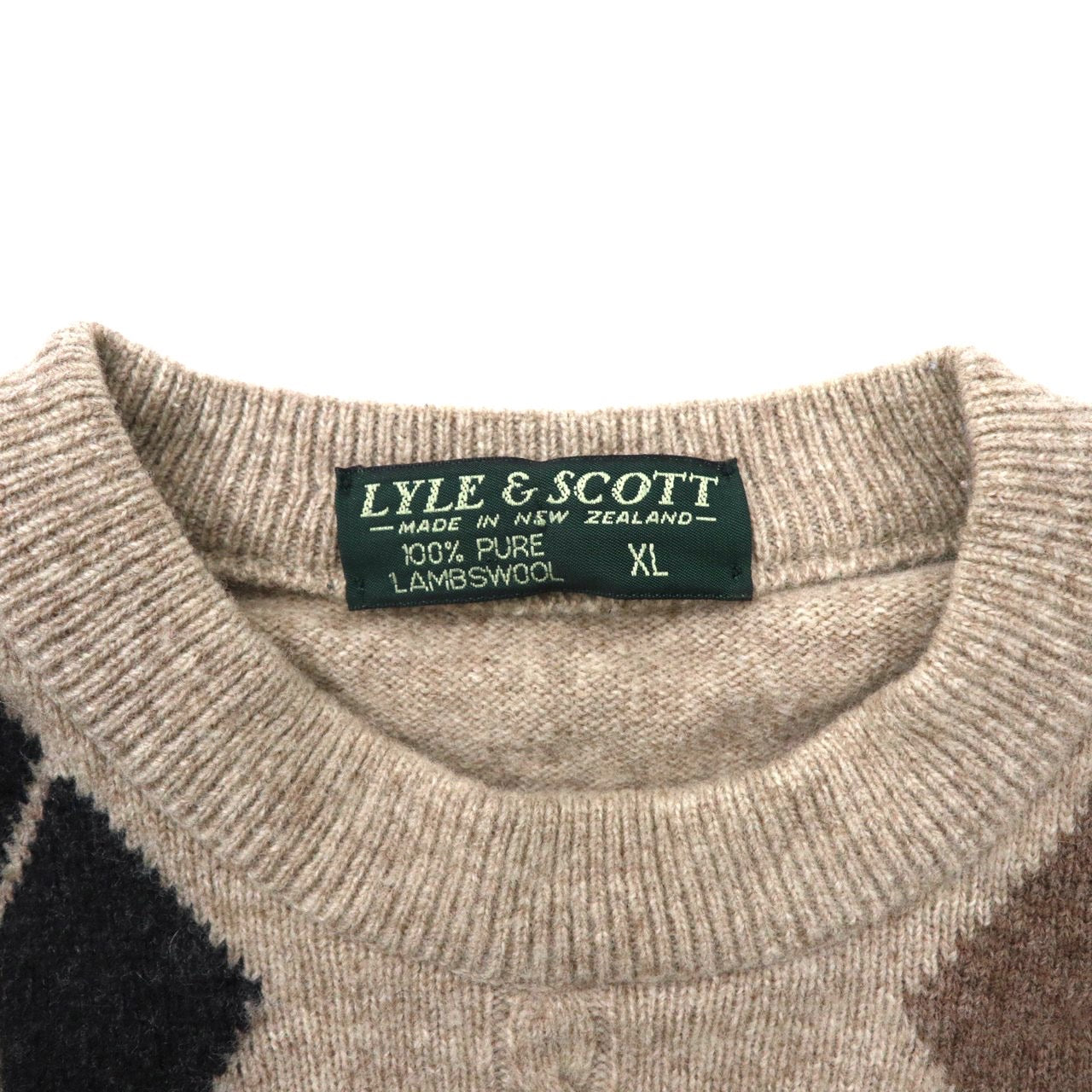LYLE & SCOTT アーガイルニット セーター XL ベージュ ウール ニュージーランド製