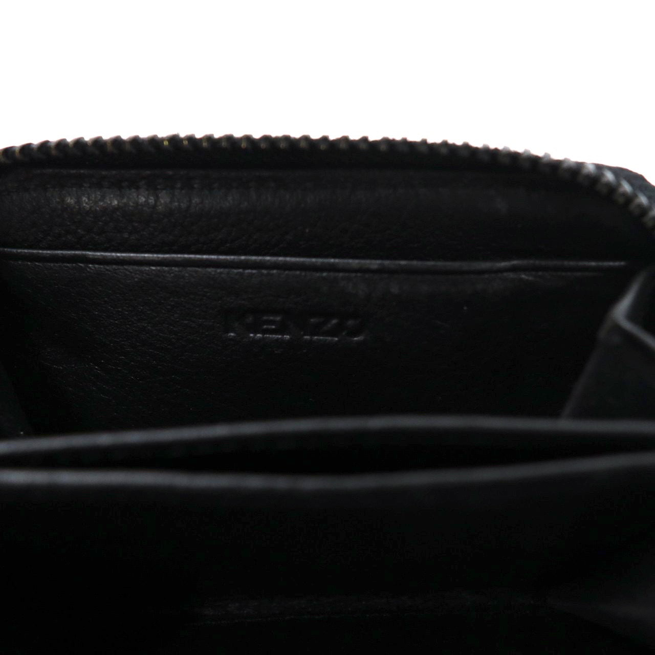 KENZO COIN WALLET Coin purse black leather tiger logo embroidery