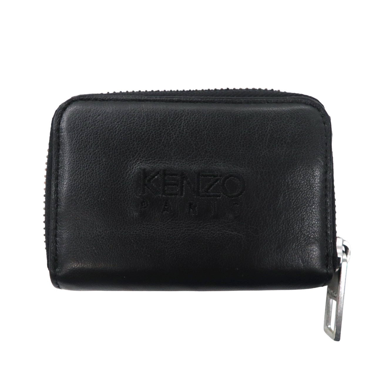 KENZO COIN WALLET Coin purse black leather tiger logo embroidery 