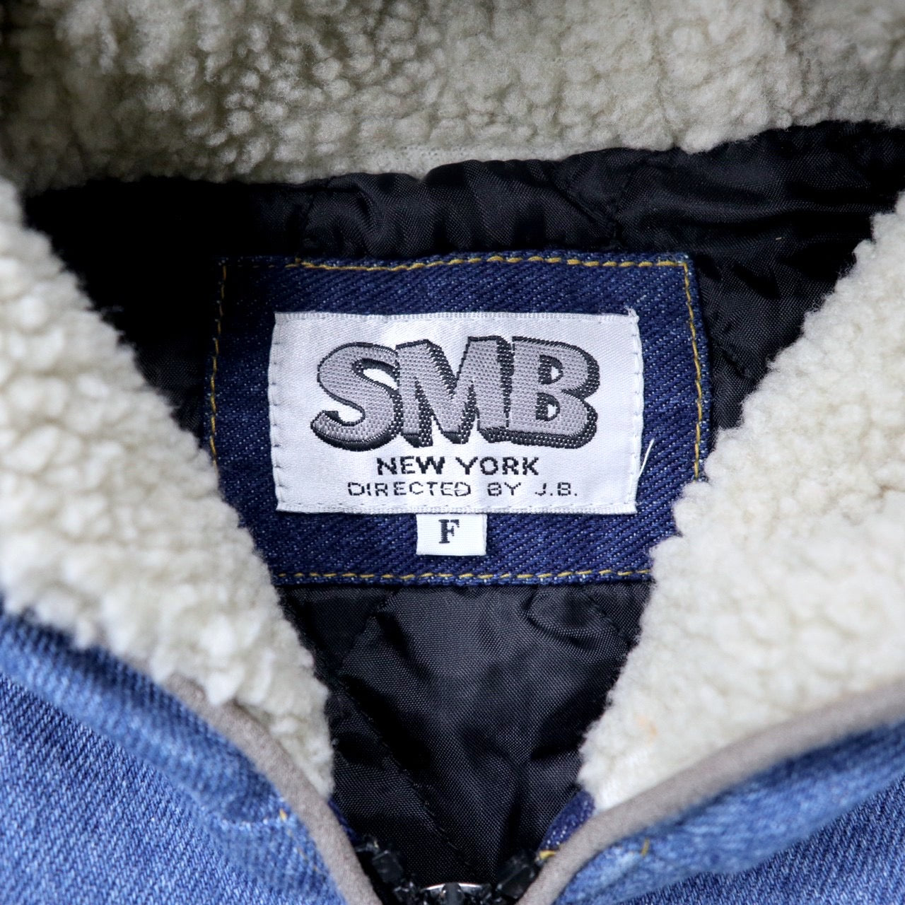SMB NEW YORK ビッグサイズ ボア ジップパーカー FREE ブルー デニム キャラクター刺繍 90年代