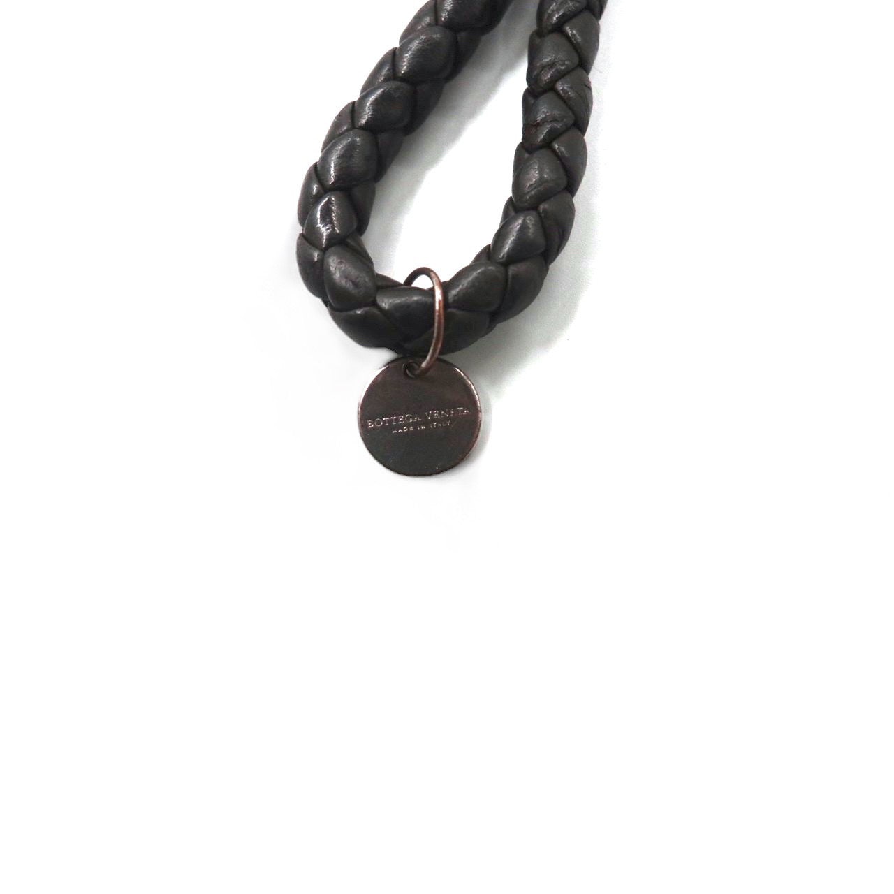 BOTTEGA VENETA Intrecchart charm key chain brown leather braid