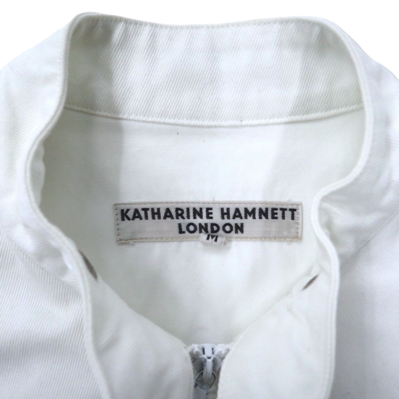 KATHARINE HAMNETT LONDON シングルライダースジャケット M ホワイト コットン ririジップ 90年代 日本製