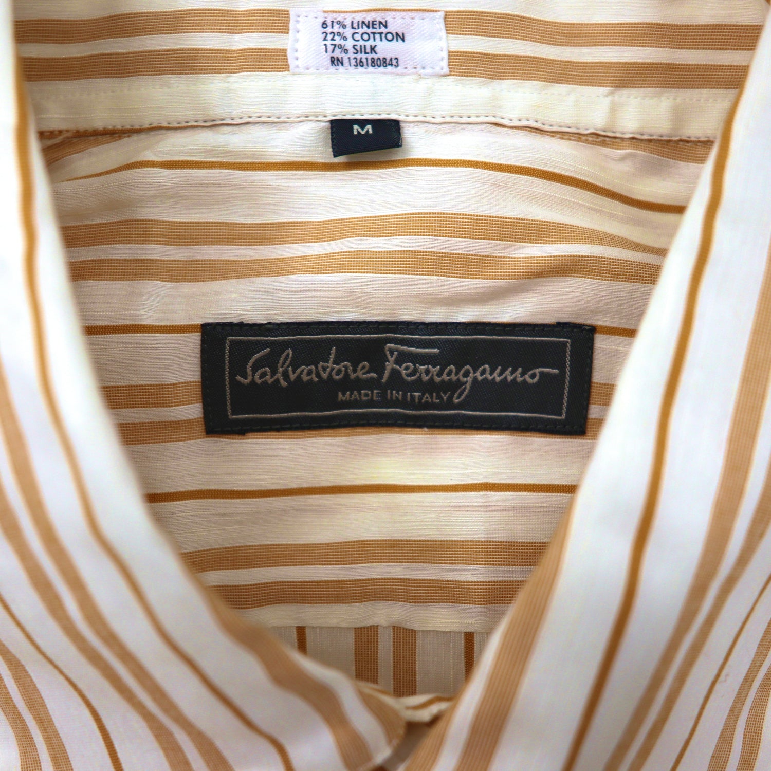 Salvatore Ferragamo Shirt M Beige Striped Linen Silk Mixed – 日本