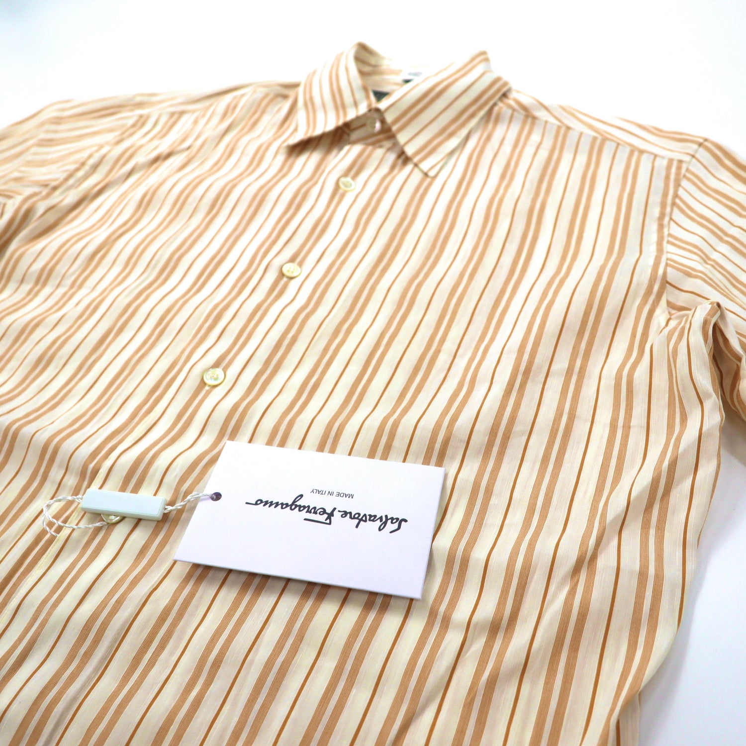 Salvatore Ferragamo Shirt M Beige Striped Linen Silk Mixed – 日本