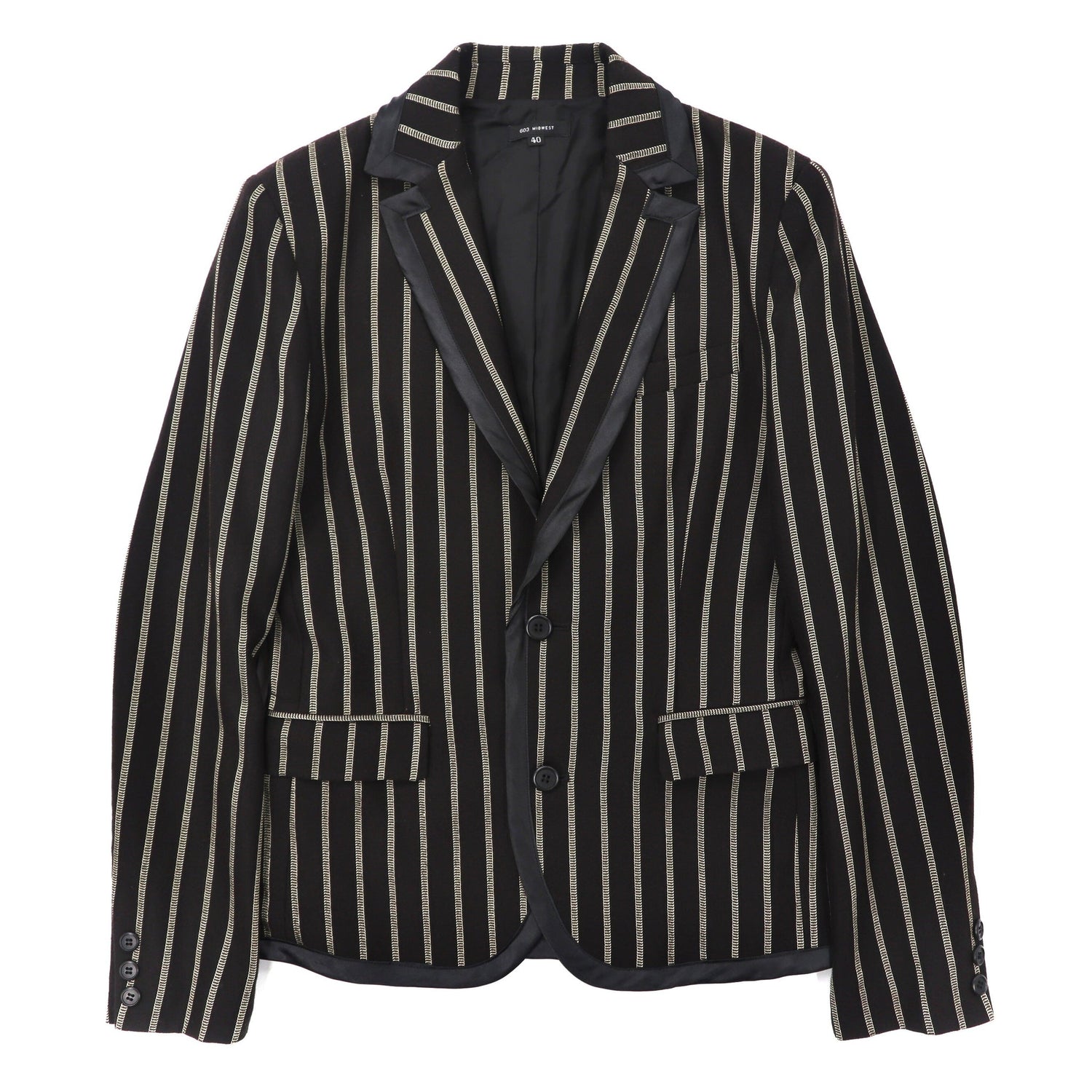 603 MIDWEST Tailored Jacket 40 Black Striped Japan Made
