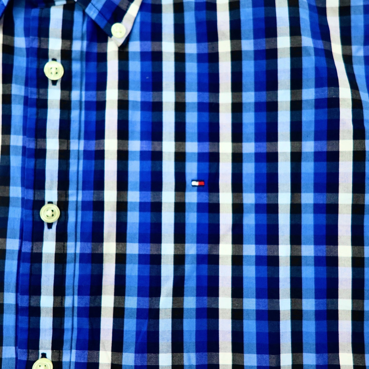 TOMMY HILFIGER ボタンダウンシャツ M ブルー フラッグ刺繍 チェック