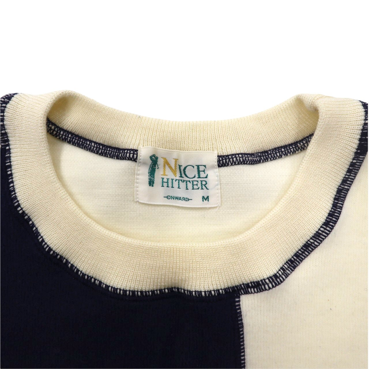 NICE HITTER クルーネックニットセーター M ホワイト アクリル ワッペン 刺繍 日本製