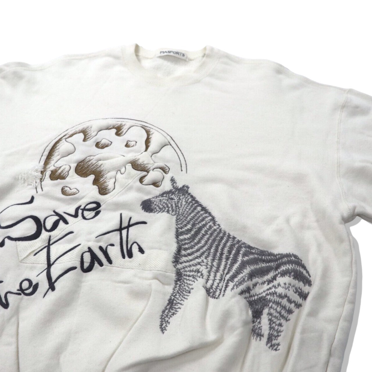 PIA SPORTS クルーネックスウェット 4 ホワイト コットン SAVE THE EARTH 刺繍