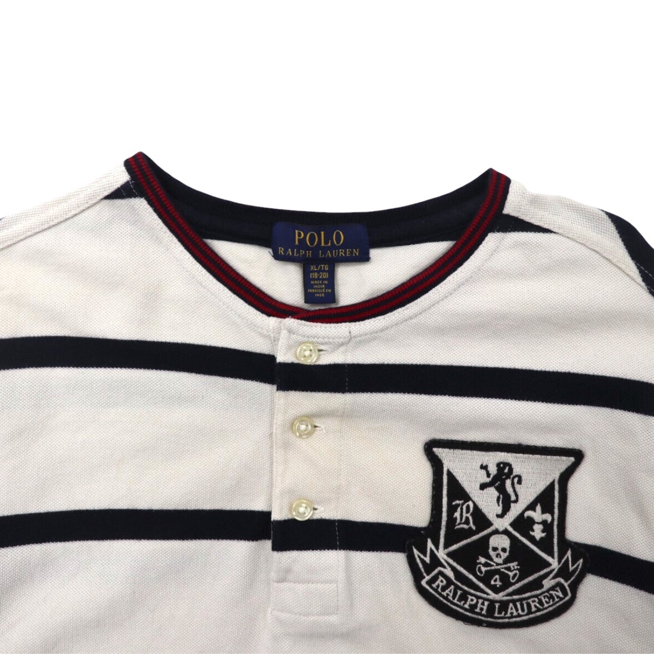 POLO RALPH LAUREN Henry Neck Border T-shirt XL White Cotton Emblem 