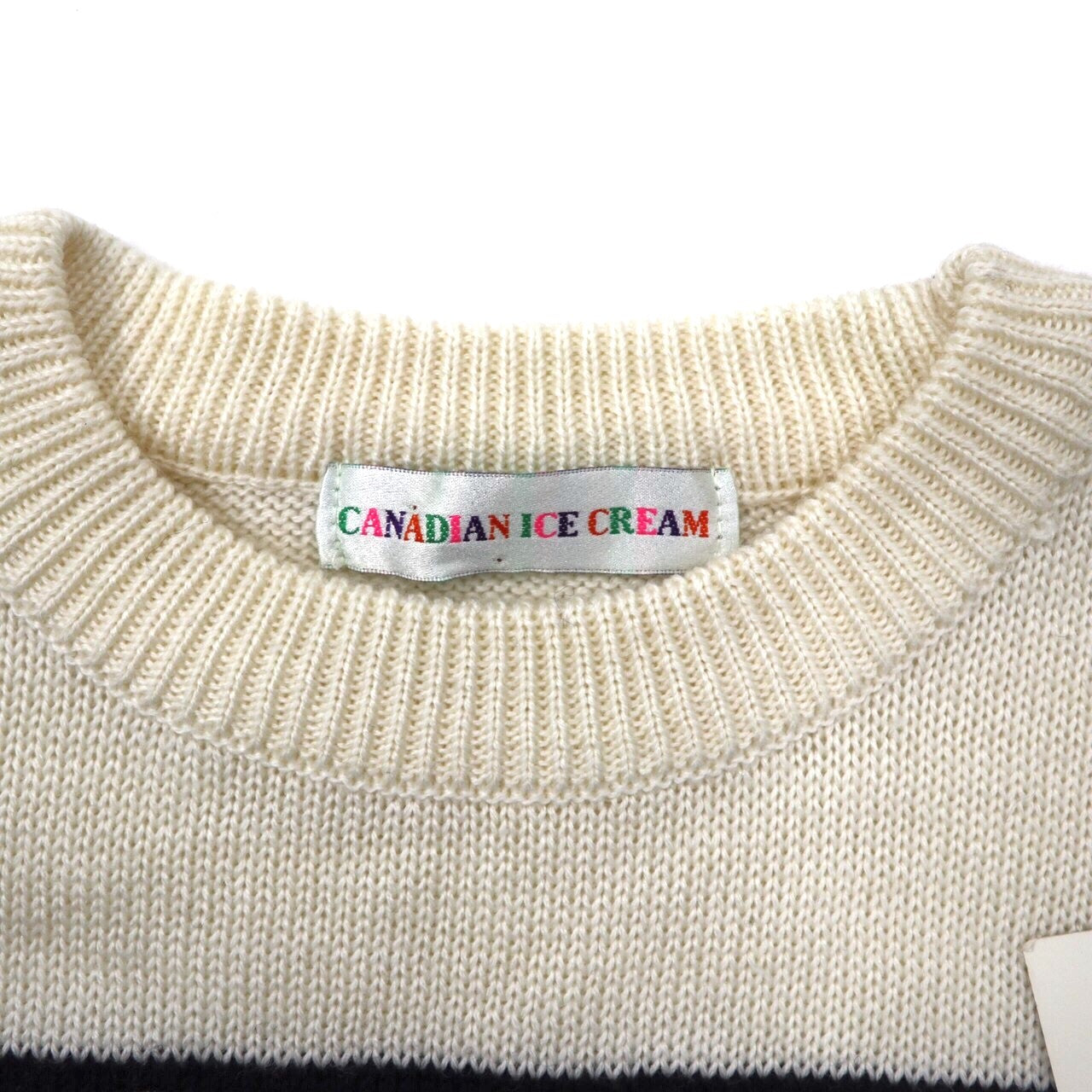 CANADIAN ICE CREAM クルーネットセーター M ホワイト アクリル 刺繍 ゴルフ 未使用品