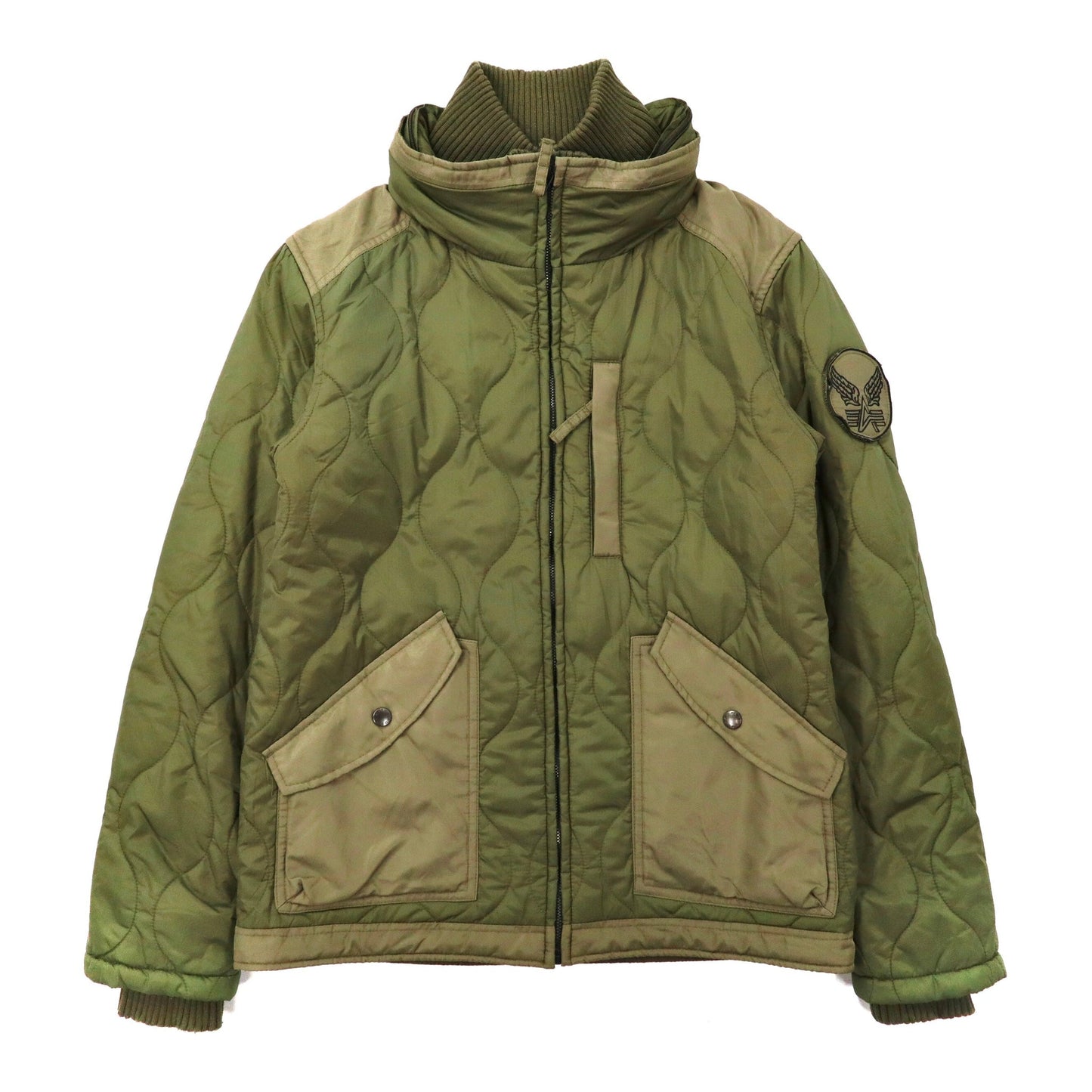 ALPHA INDUSTRIES INC. Military Quilted Jacket M Khaki Nylon Hoodie