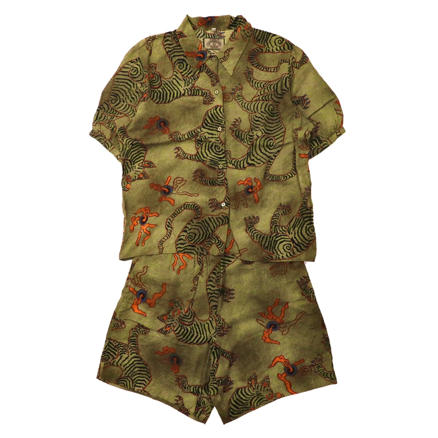 ARMANI JEANS Short Sleeve Shirt Setup S Brown Rayon Patterned ...