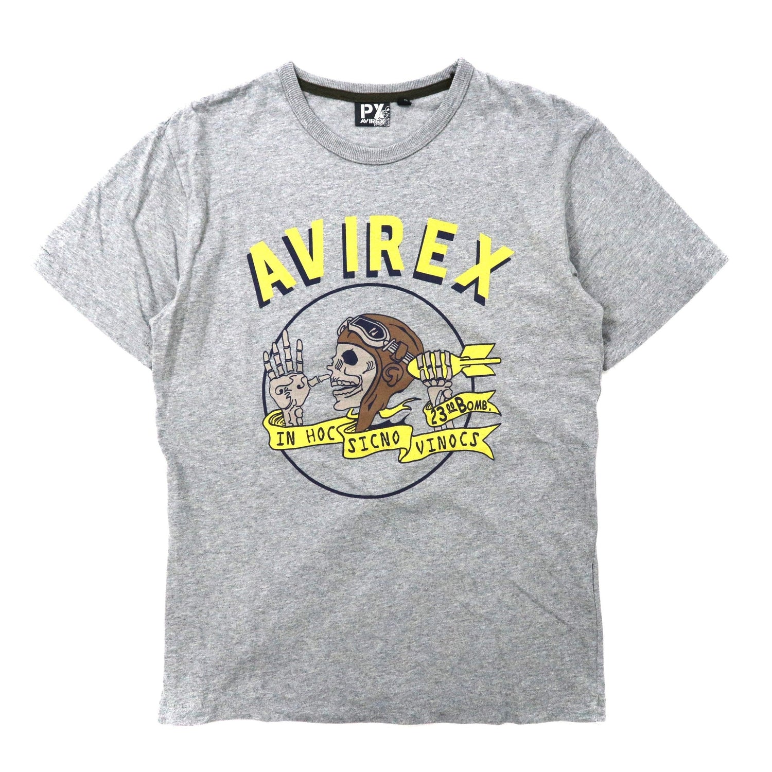 AVIREX ロゴプリントTシャツ M グレー コットン スカルパイロット 6133082-AVIREX-古着