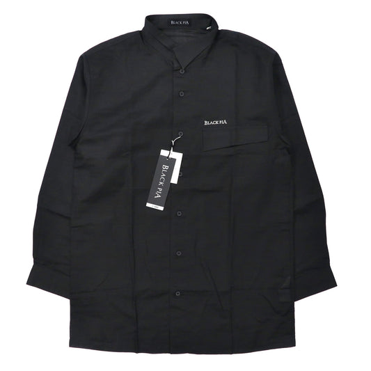 BLACK PIA ( RAIKA ) アシンメトリーカラー デザインシャツ M ブラック リネン シースルー ロゴ刺繍 日本製 未使用品-VINTAGE-古着