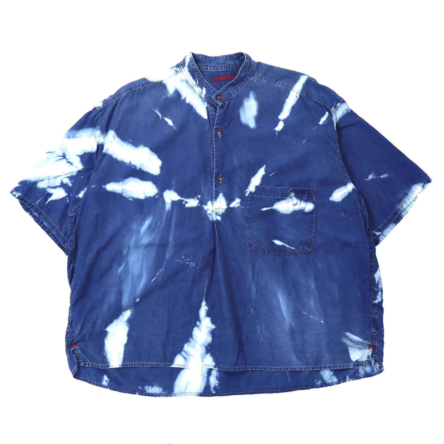 BLUE BLUE 半袖プルオーバーシャツ 2 ブルー コットン タイダイ ブリーチ加工 ビッグサイズ-BLUE BLUE-古着