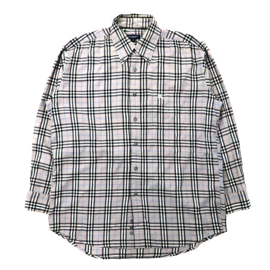BURBERRY ビッグサイズ ボタンダウンシャツ S グレー ノバチェック コットン ワンポイントロゴ刺繍-BURBERRY-古着