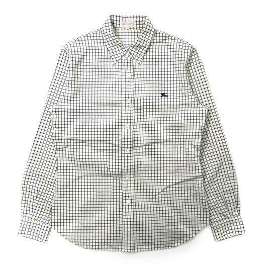 Burberrys チェックシャツ 7 ホワイト コットン ワンポイントロゴ刺繍 オールド 日本製-BURBERRY-古着