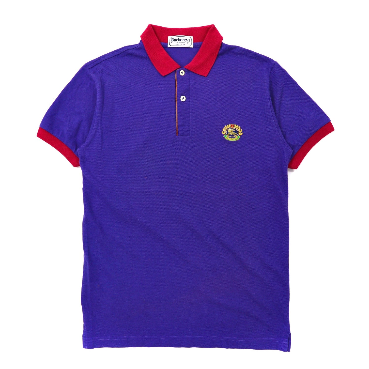 BURBERRYS Polo Shirt M Blue Cotton Emblem Embroider