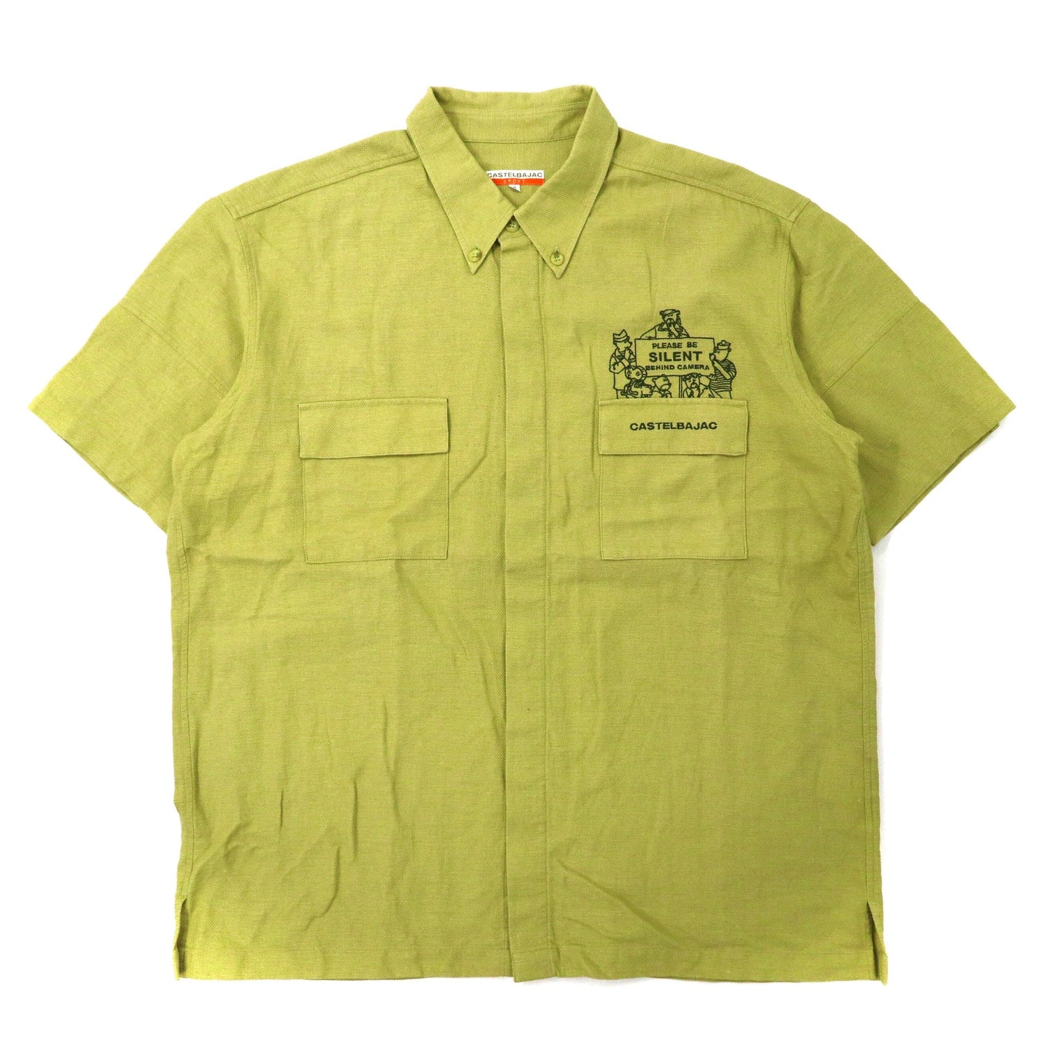 CASTELBAJAC SPORT ビッグサイズ サファリシャツ 5 グリーン リネン キャラクター刺繍 90年代-Castelbajac-古着