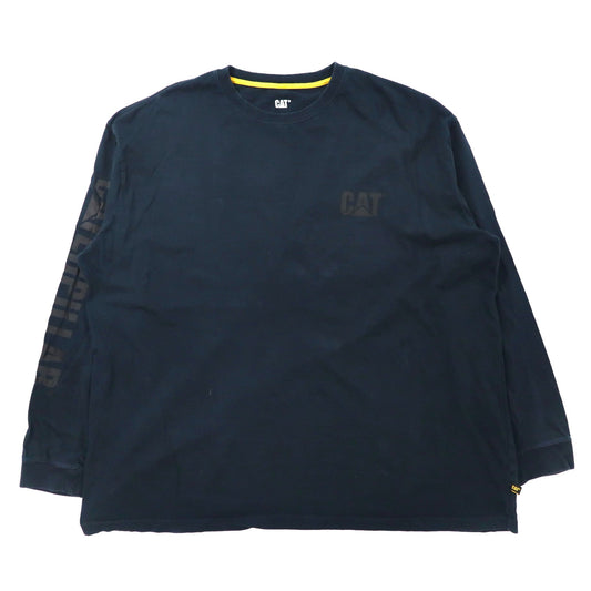 CAT ビッグサイズ ロングスリーブTシャツ 3XL ネイビー コットン ロゴプリント 袖ロゴ パキ綿-VINTAGE-古着