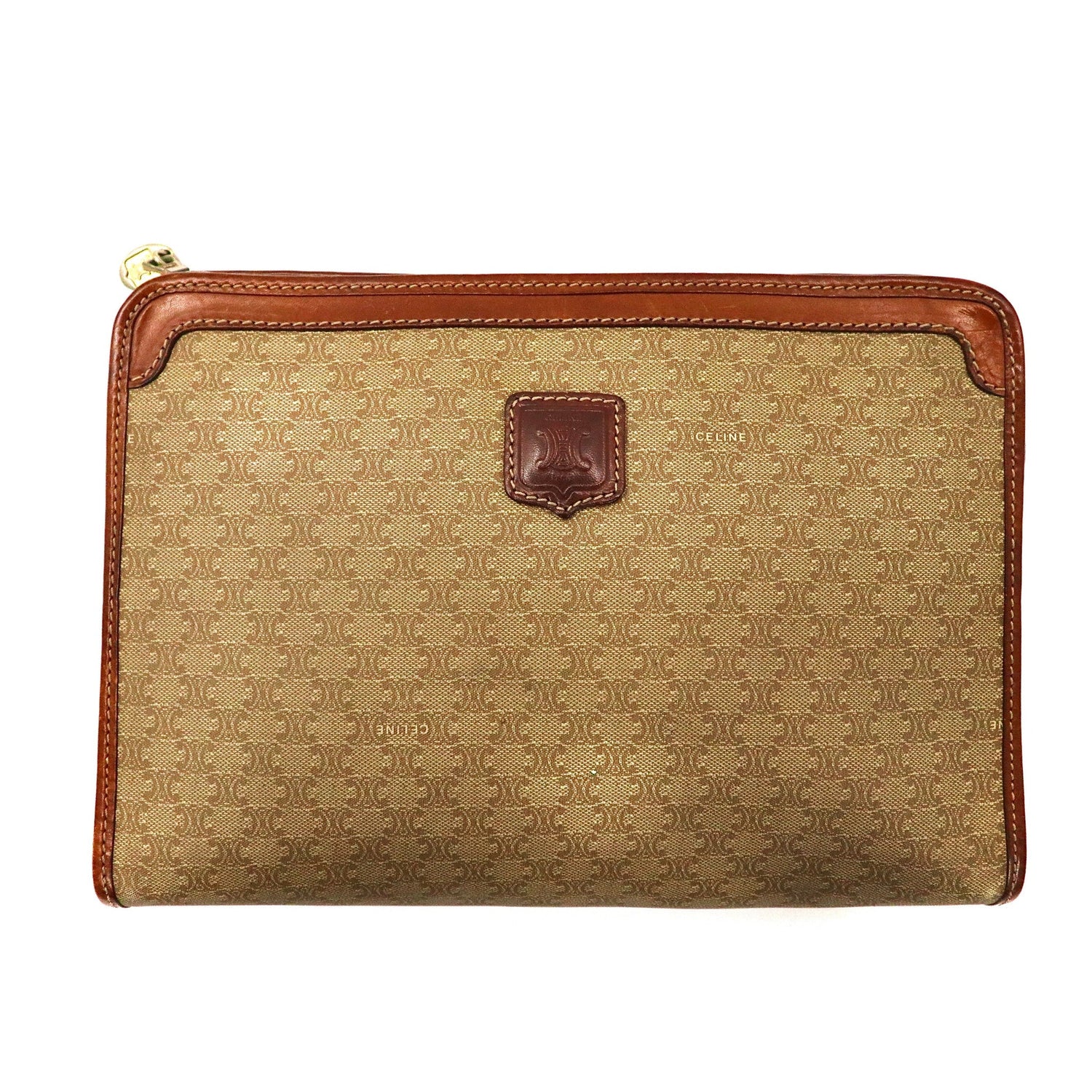 Celine Clutch Bag Beige Leather RIRI Zip Macadam Pattern Old 