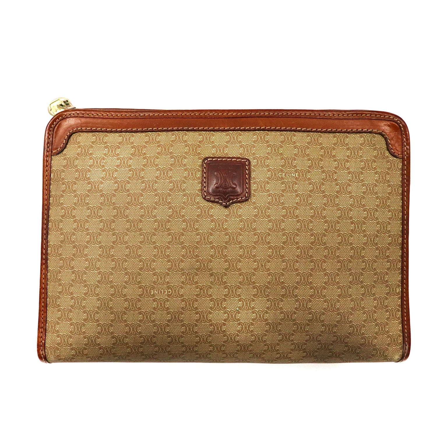 Celine Clutch Bag Beige Leather RIRI Zip Macadam Pattern Old