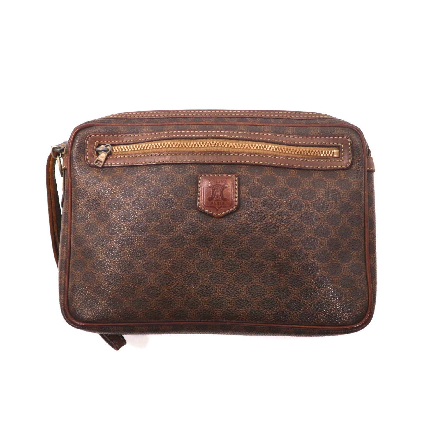 CELINE Pouch Brown Leather Macadam Pattern M07 Made in Italy ...