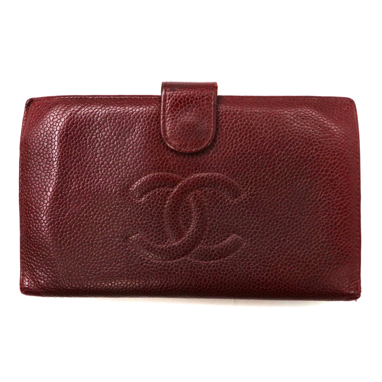 CHANEL Big Folding Wallet Red Caviar Skin Leather Cocomark A13498 ...
