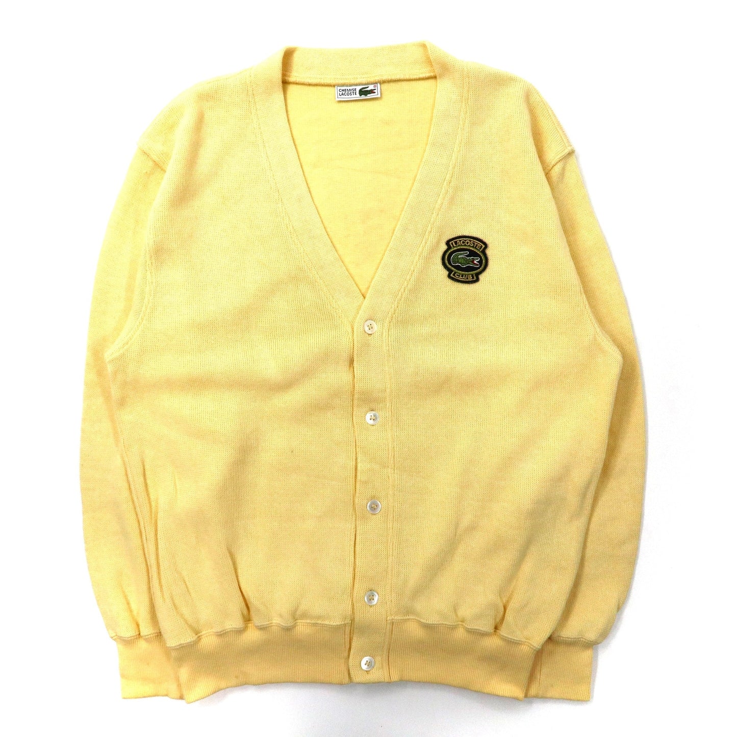 Chemise Lacoste Cardigan 5 Yellow Cotton Logo Patch 90s Japan MADE