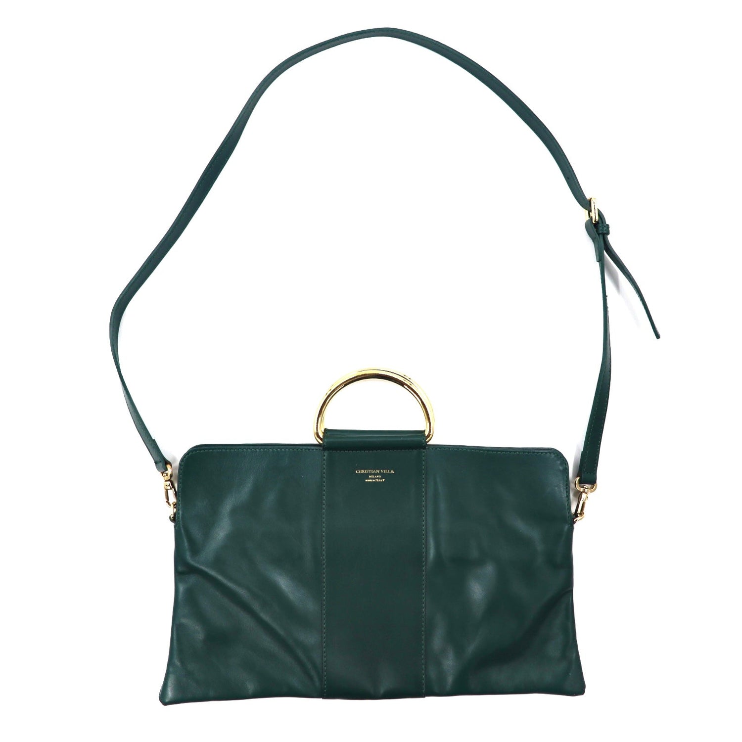 Christian Villa 2Way Shoulder Bag Clutch Bag Green Leather – 日本 ...