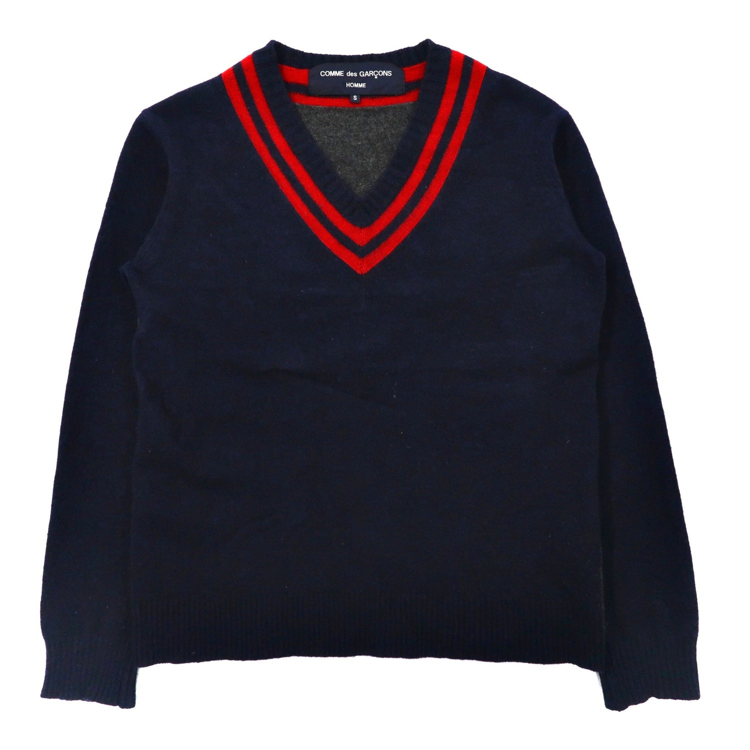 COMME des GARCONS HOMME Knit V-Neck Sweater S Navy Wool HH-N021 Japan MADE