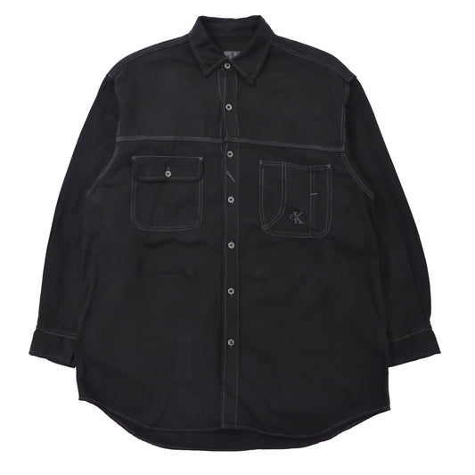 Calvin Klein ビッグサイズシャツ L ブラック コットン ロゴ刺繍 90年代-Calvin Klein-古着