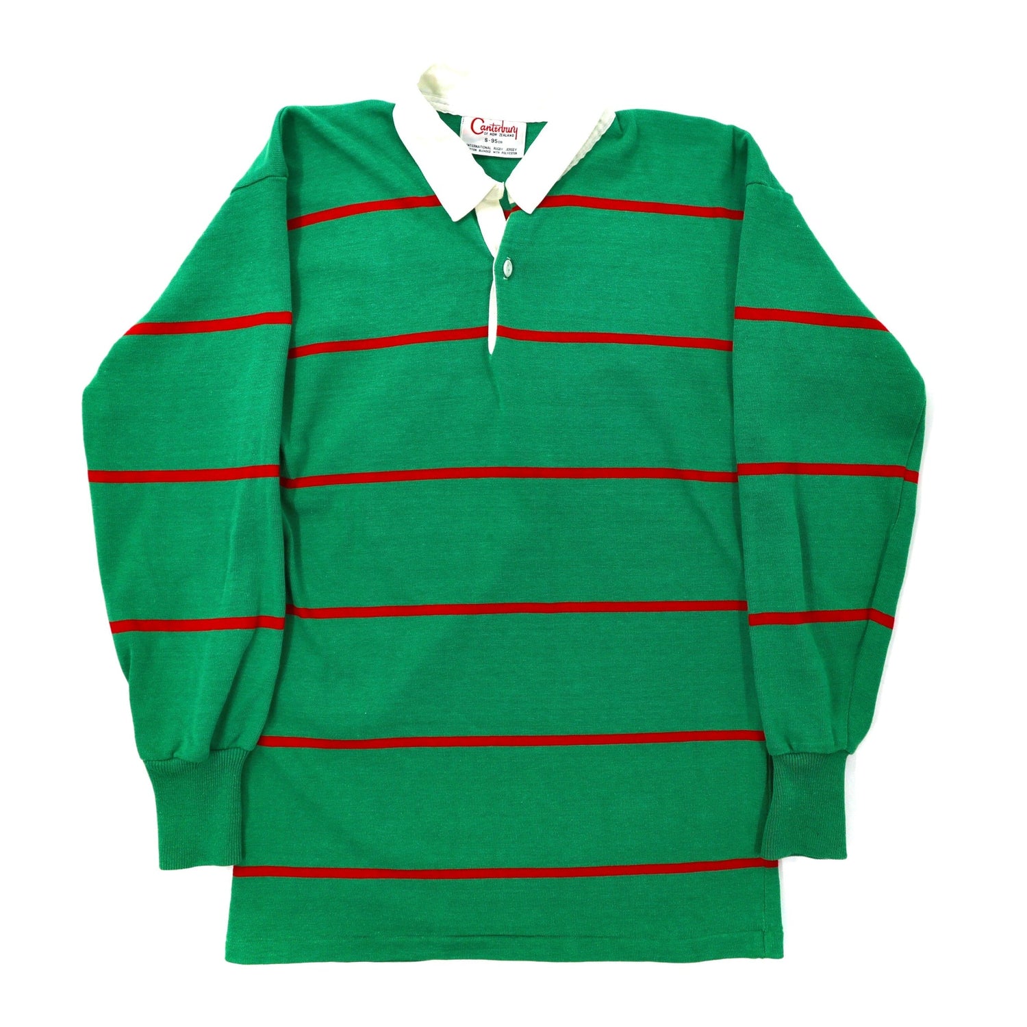 CANTERBURY RUGBY SHIRT S Green Striped Cotton 80s