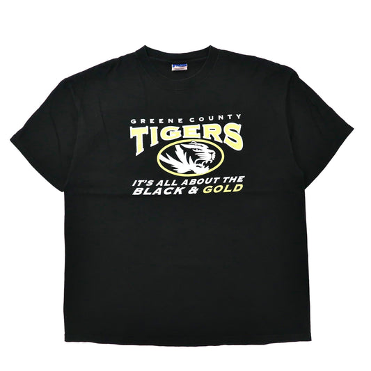 Champion ビッグサイズ フットボールプリントTシャツ XL ブラック コットン GREENE COUNTY TIGERS メキシコ製-Champion-古着