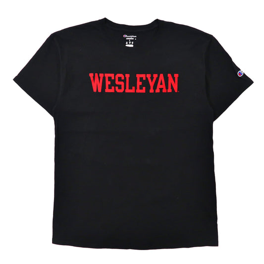 Champion ビッグサイズ カレッジプリントTシャツ XL ブラック コットン WESLEYAN-Champion-古着