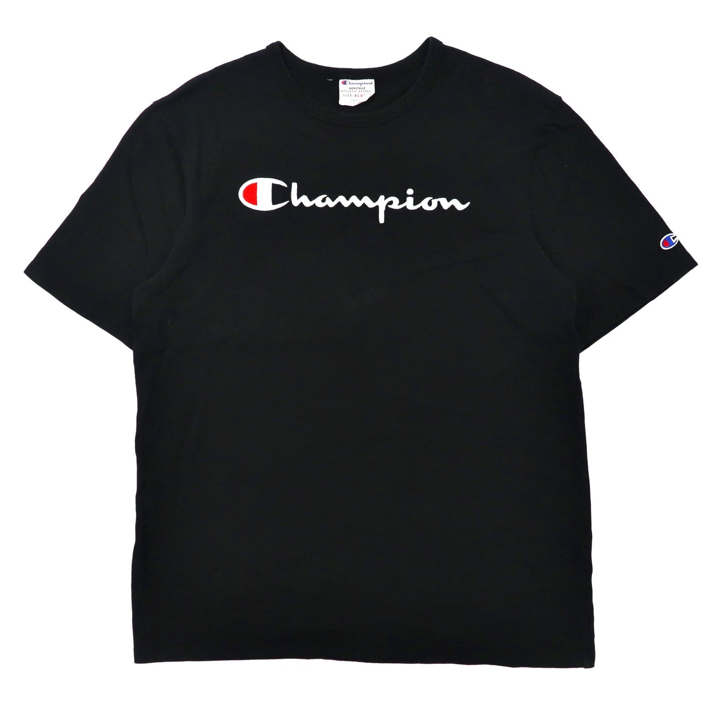 Champion ビッグサイズ ロゴTシャツ XL ブラック コットン スクリプトロゴ刺繍-Champion-古着