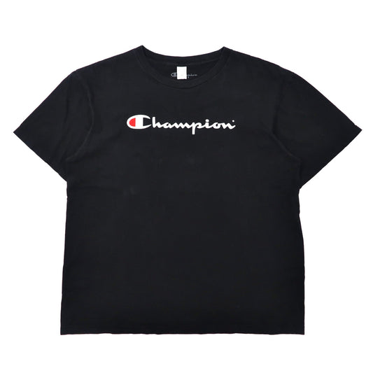 Champion ビッグサイズ ロゴプリントTシャツ XL ブラック コットン スクリプトロゴ-Champion-古着