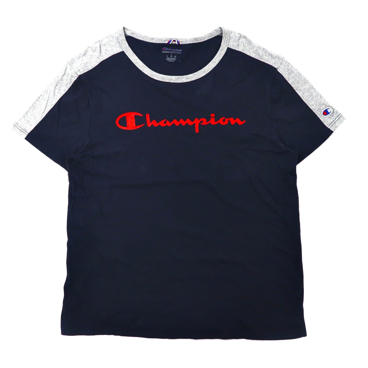Champion ビッグサイズ ロゴプリントTシャツ XL ネイビー コットン スクリプトロゴ-Champion-古着