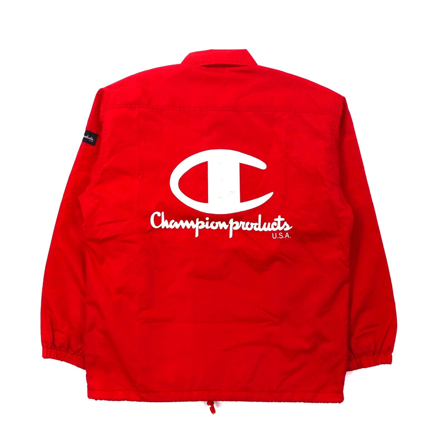 Champion Coach Jacket M Red Nylon Buck Logo Print 90s