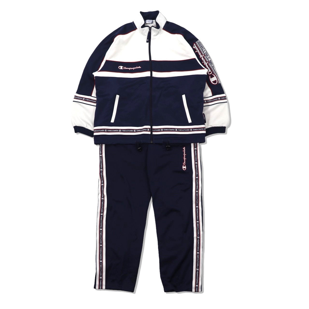 Champion トラックジャケット セットアップ M ネイビー ポリエステル ラインロゴ 90年代-Champion-古着